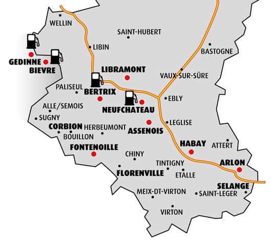 Carte d'emplacement des stations-service Pierrard